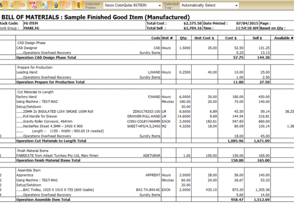 Manufacturing Bill of Materials