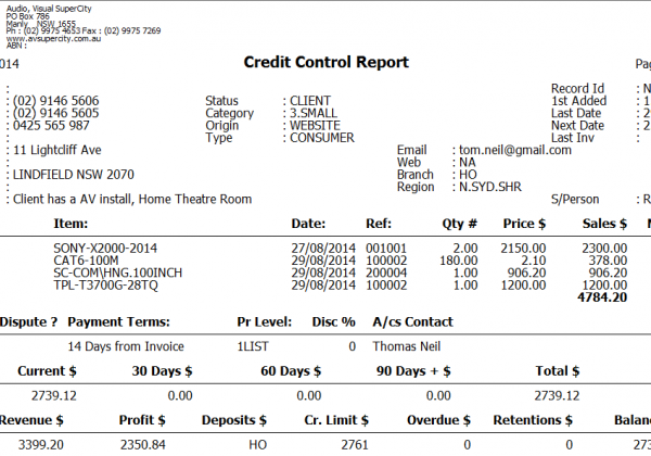 Debtors – Credit Control Report