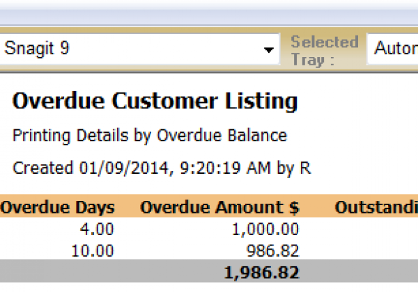 Debtors – Overdue Customer Listing