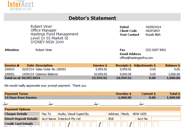 Debtors – Debtors Statement