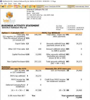 BAS Report, InterAcct Accounting, InterAcct Accounting Software, Business Activity Statement